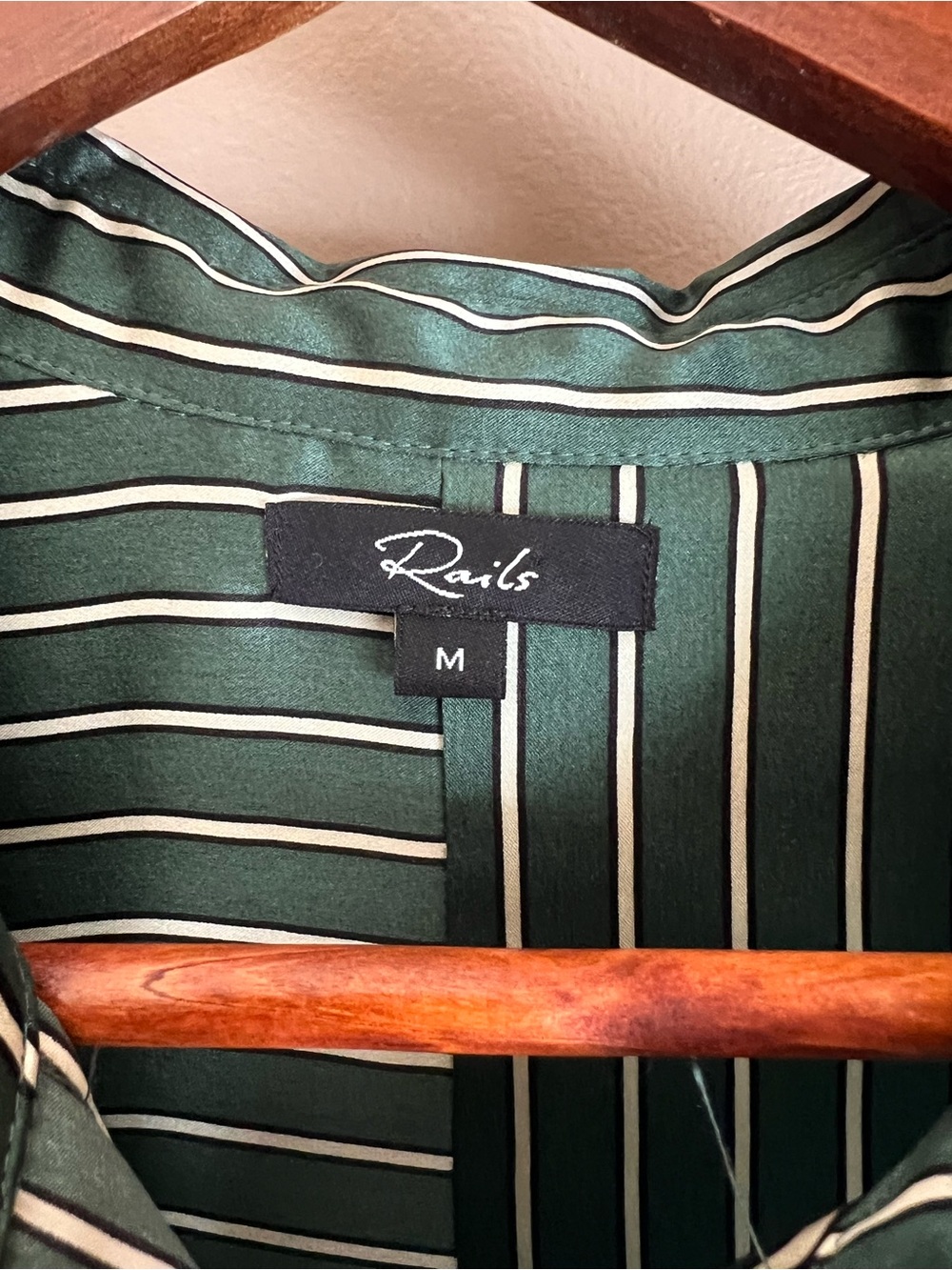 Rails Silk Forest Green Striped Button-Up Blouse - Picture 4 of 8